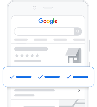 Smartphone zeigt Google-Suchergebnisse mit hervorgehobenem Navigationselement im Vordergrund.