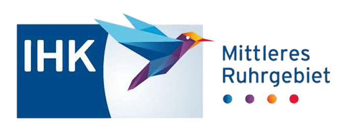 IHK Mittleres Ruhrgebiet Logo mit abstraktem, mehrfarbigem Vogel und Farbpunkten.