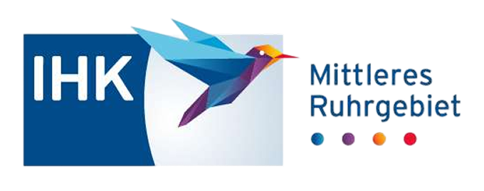Logo mit geometrischem Vogel und Schriftzug "IHK Mittleres Ruhrgebiet".