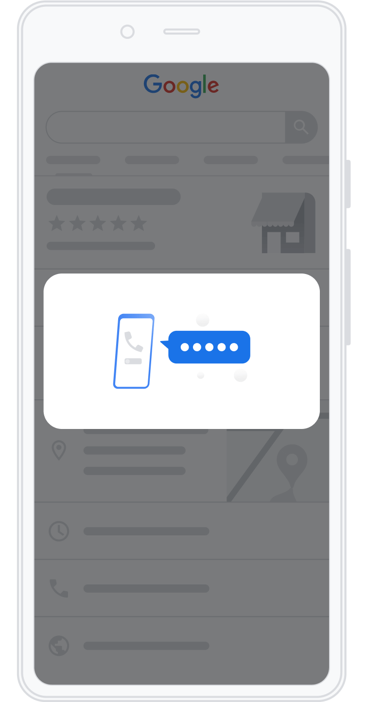 Smartphone mit Google-Suchseite und Anruf-Benachrichtigungs-Icon.