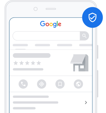 Smartphone mit Google-Suchergebnis und Geschäftssymbol auf dem Display.